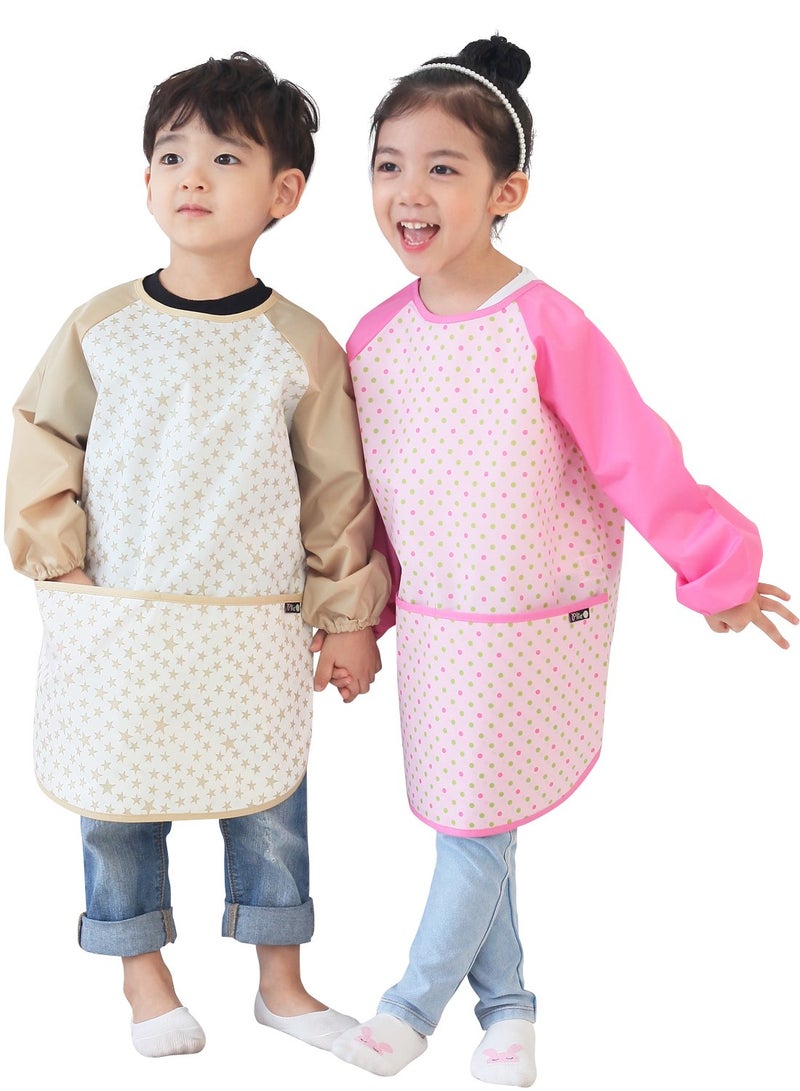 Plie Kids Painting Apron â€“ Waterproof Long Sleeve Art Smock for Toddlers & Preschoolers, Messy Play, Baking, Crafts, Cooking, Sensory Activities (Ages 1â€“10), Pink&Green Dot (29-M) - Image 4